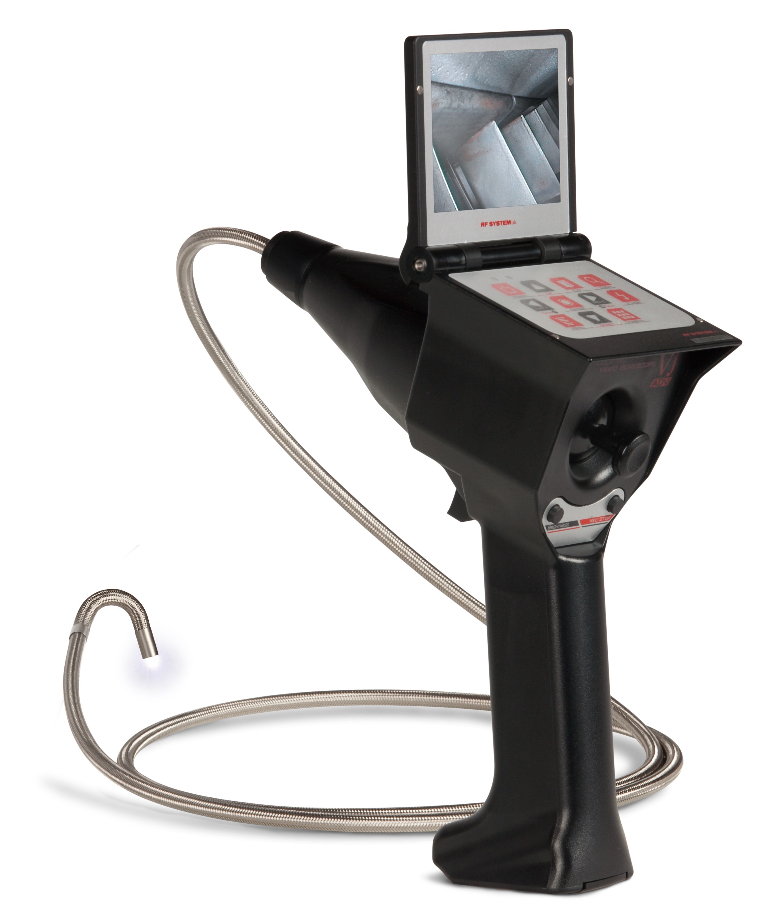 The VJ-Advance video borescope features mechanically-driven articulation.