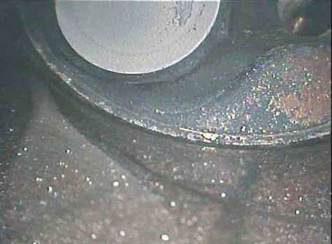 Image of an intake valve taken by a VJ-Advance video borescope during an automotive engine inspection
