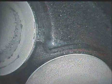 Image of an intake valve seats taken by a VJ-Advance video borescope during an Chrysler engine inspection