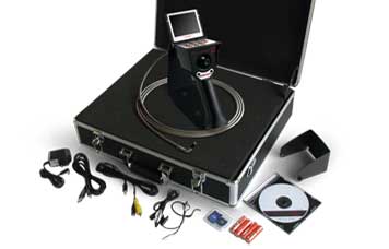 The VJ-Advance video borescope's hard shell case provides protection on site.