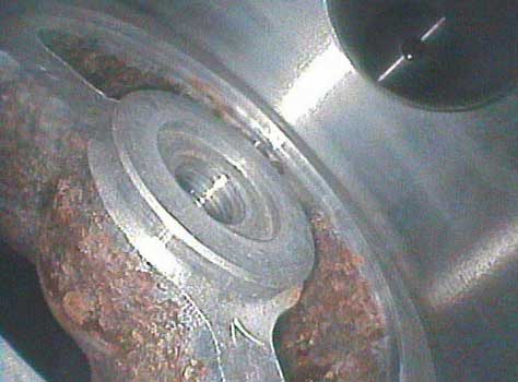 Image of a pump shaft with minor, not critical, corrosion taken by a VJ-Advance video borescope.