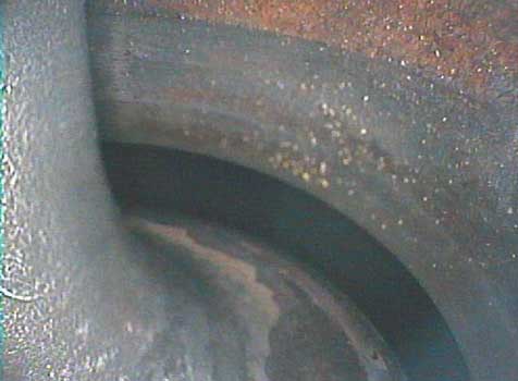 Image of a corroded large deisel engine valve stem taken by a VJ-Advance video borescope.