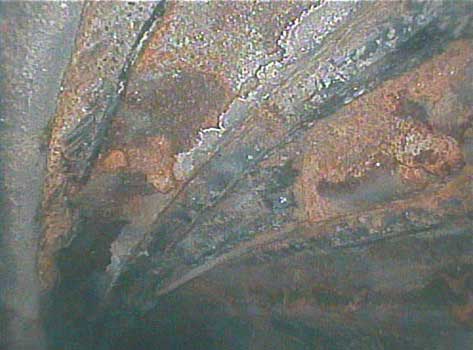 Image of downhole motor inspection showing a corroded stator taken by a VJ-Advance video borescope.