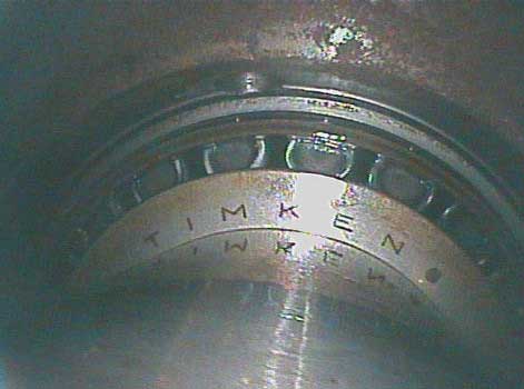 Image of bearings by Timkin taken with a VJ-Advance video borescope during a Roller Bearing Inspection