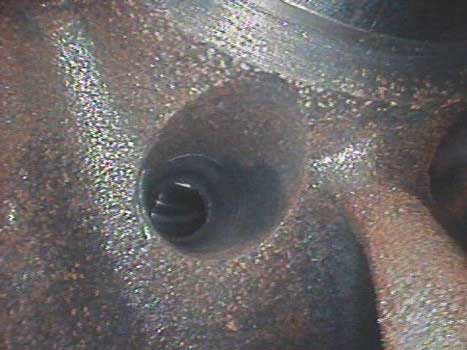Image of a through-hole industrial pump taken by a VJ-Advance video borescope during an inspection.