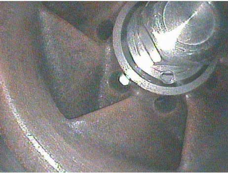 Image of a rotor showing some corrosion, but it still operable, taken by a VJ-Advance video borescope during an inspection.