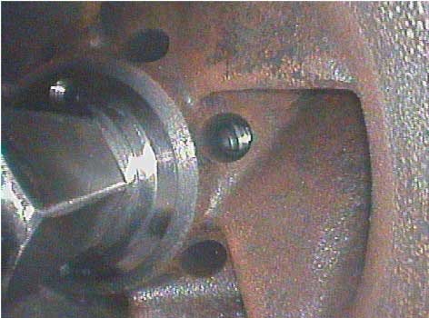 Image of a through-hole industrial pump taken by a VJ-Advance video borescope during an inspection.