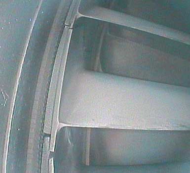 Pratt and Whitney PT6 compressor section as shown through a VJ-Advance video borescope class=