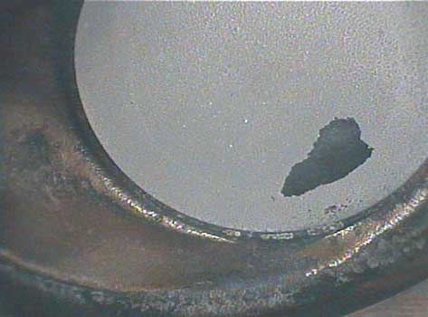 Chrysler engine engine valve scorching photo taken by the VJ-Advance video borescope during an inspection