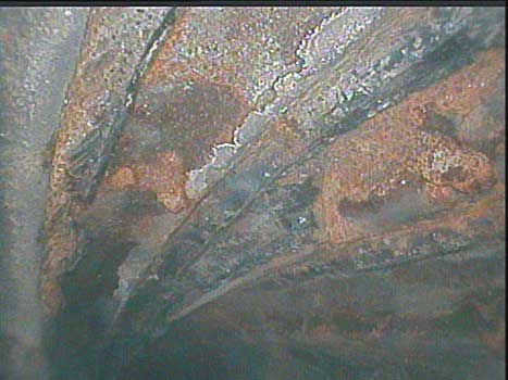 PC pump stator corrosion seen during an inspection as shown through a VJ-Advance video borescope