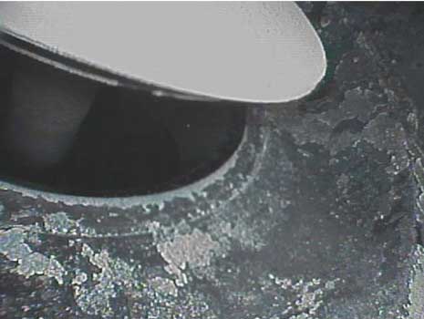Image of a valve stem taken with a VJ-Advance video borescope during a small engine inspection