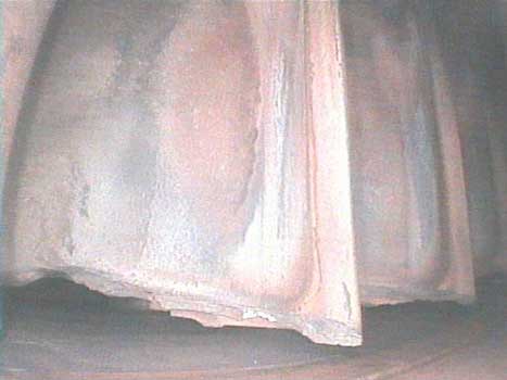 Image of blade damage taken with a VJ-Advance video borescope during a Solar Turbine inspection
