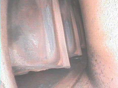 Image of blade damage taken with a VJ-Advance video borescope during a Solar Turbine inspection