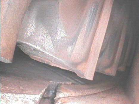 Image of blade damage taken with a VJ-Advance video borescope during a Solar Turbine inspection