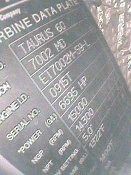 Image of an identification plate taken with a VJ-Advance video borescope during a Solar Turbine inspection
