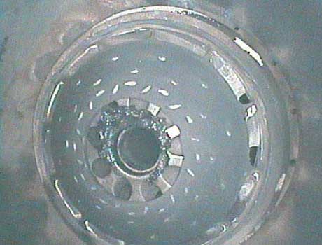 Image of a fuel injector nozzle taken with a VJ-Advance video borescope during a Solar Turbine inspection